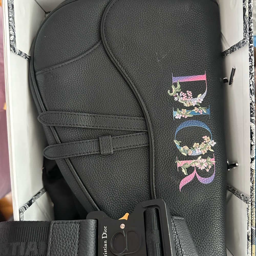 Dior Black Messenger Bag with Multicolor Logo